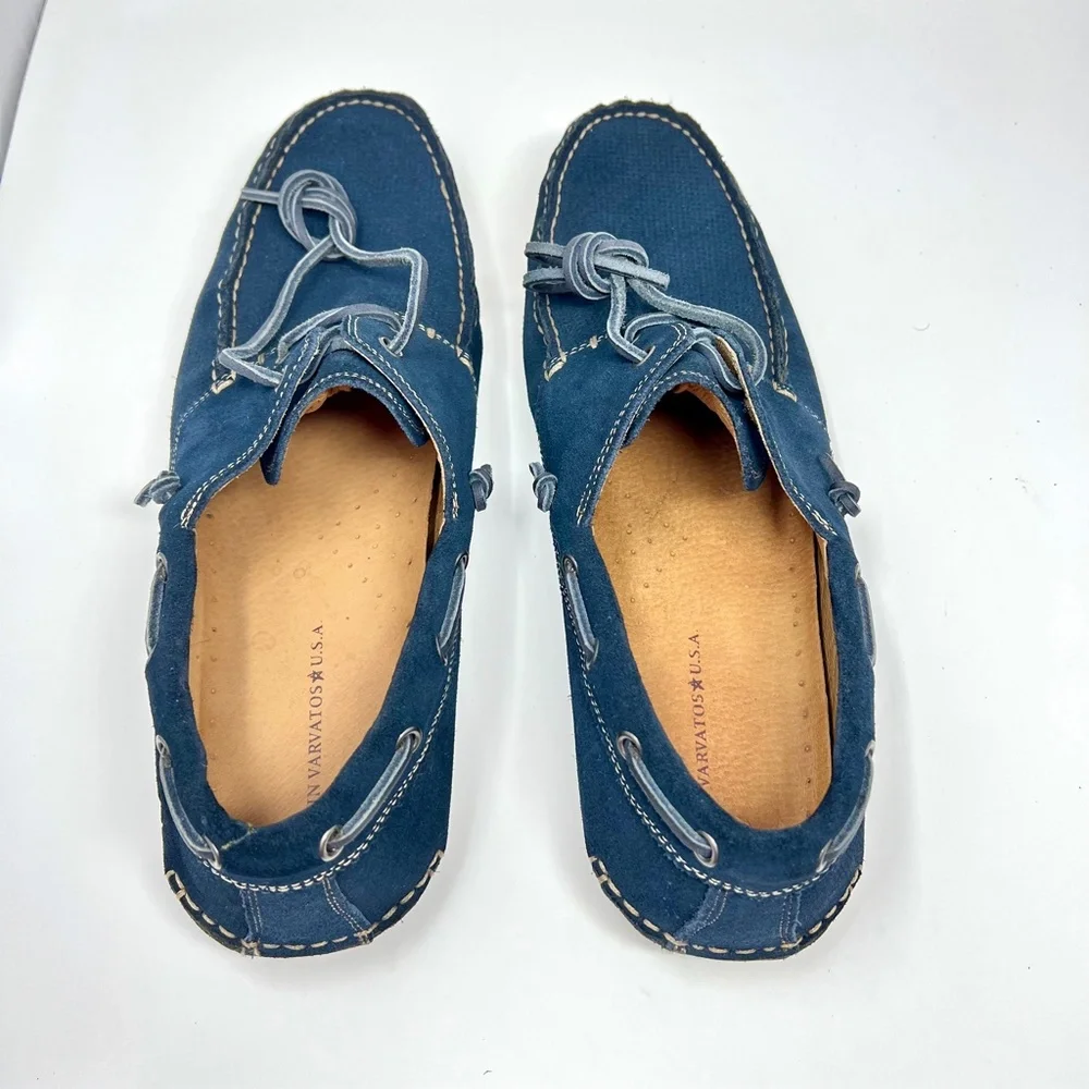 John Varvatos Men's suede navy boat shoes size 12